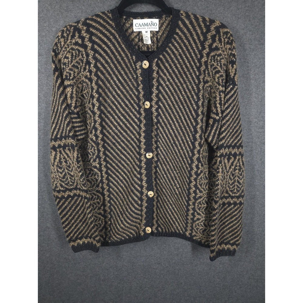 Vtg 80s/90s Caamano Handknit Cardigan Sweater 100% Pima‎ Cotton Peru Size Med